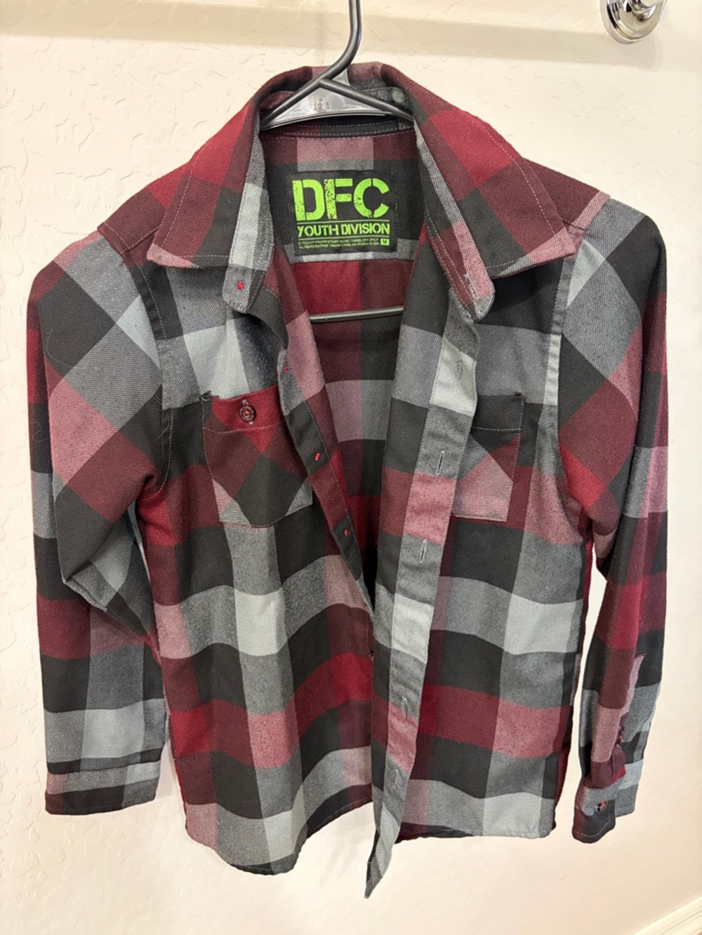 DIXXON Boys Red, Black & Gray Plaid Button-Down Shirt
